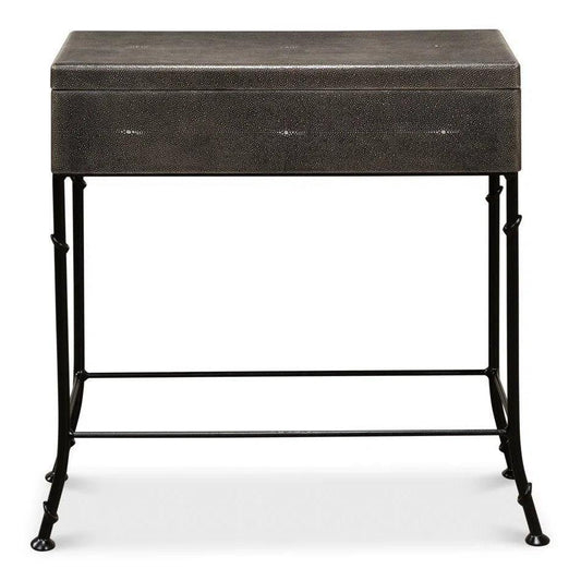 Grey Leather Shagreen Box On Stand Console Table - LOOMLAN - Sarreid - Console Tables