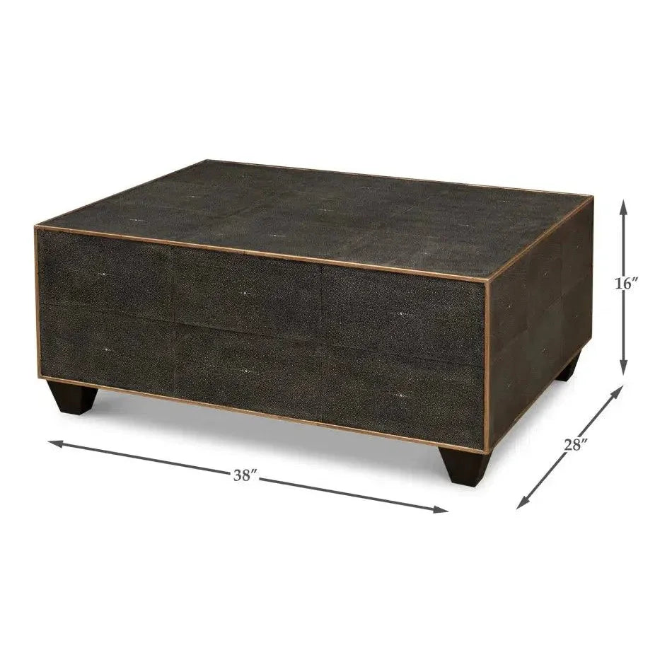 Grey Leather Shagreen Cocktail Coffee Table Rectangle - LOOMLAN - Sarreid - Coffee Tables