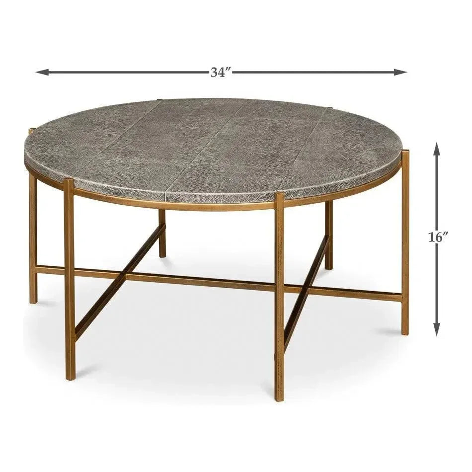 Grey Shagreen Leather Round Coffee Table - LOOMLAN - Sarreid - Coffee Tables