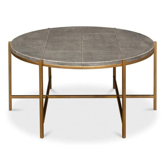 Grey Shagreen Leather Round Coffee Table - LOOMLAN - Sarreid - Coffee Tables