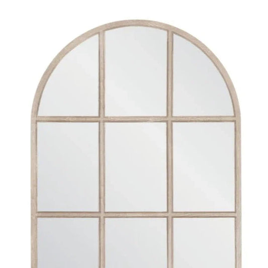 Grid Wood Frame Arched Mirror-Floor Mirrors-Essentials For Living-LOOMLAN