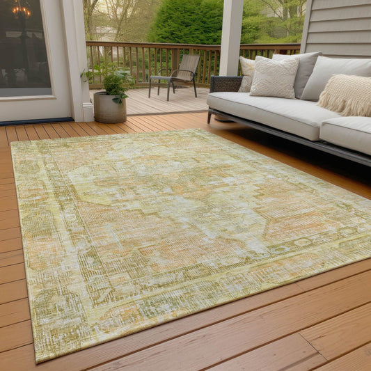 Haeleth Gold Washable Indoor-Outdoor Rug