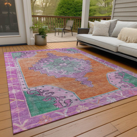 Haelion Orange Washable Indoor-Outdoor Rug