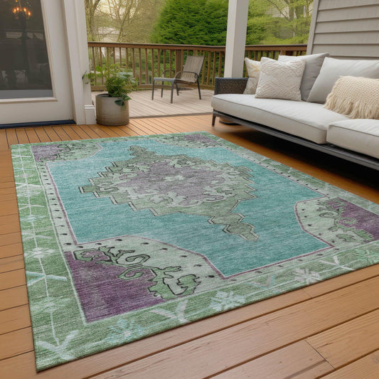 Haelion Teal Washable Indoor-Outdoor Rug
