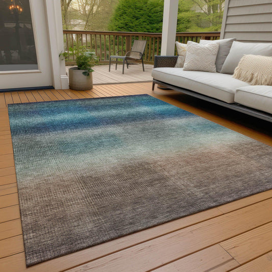 Haelor Blue Washable Indoor-Outdoor Rug