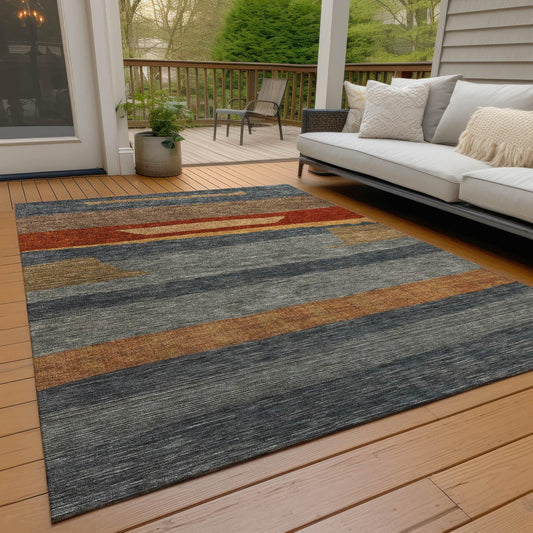 Haelora Blue Washable Indoor-Outdoor Rug