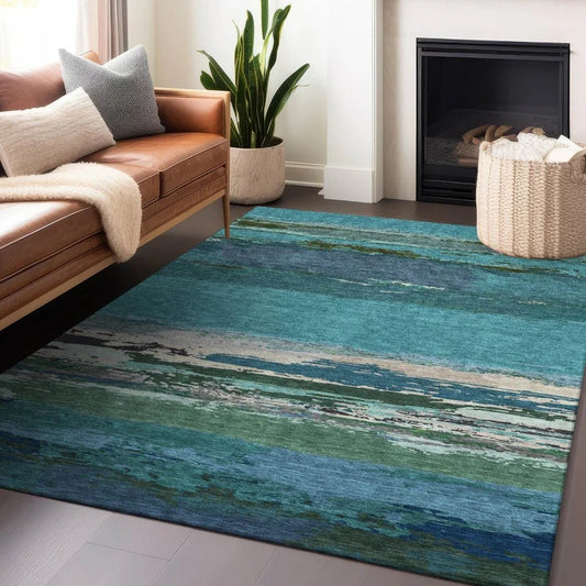 Havari Teal Washable Indoor - Outdoor Rug - LOOMLAN - LOOMLAN Rugs - Outdoor Rugs