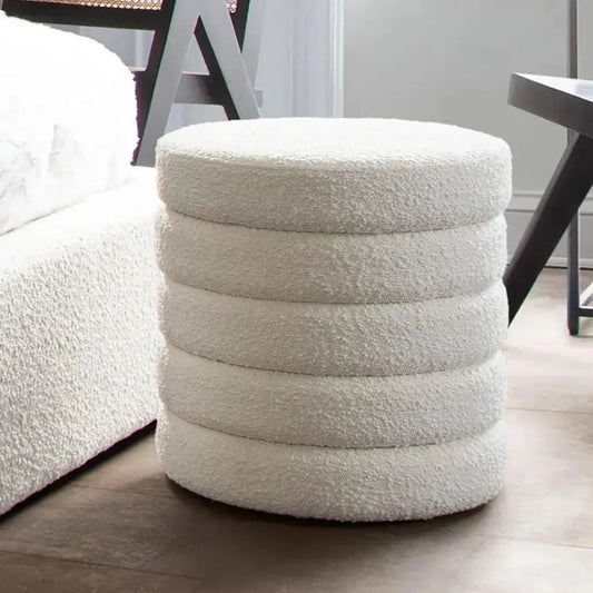 Helix Round Accent Ottoman in Boucle fabric - LOOMLAN - Diamond Sofa - Ottomans
