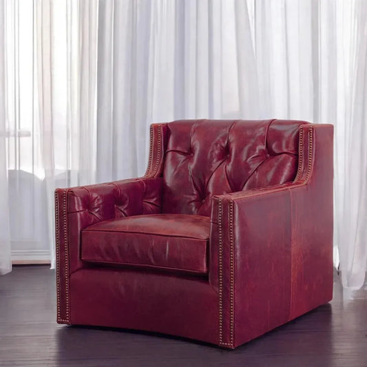 Henry Grain Red Leather Large Swivel Chair - LOOMLAN - Uptown Sebastian - Club Chairs