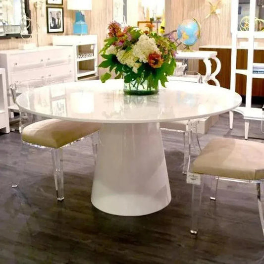 High Gloss White Round Dining Table Seats 6-Dining Tables-Moe's Home-LOOMLAN