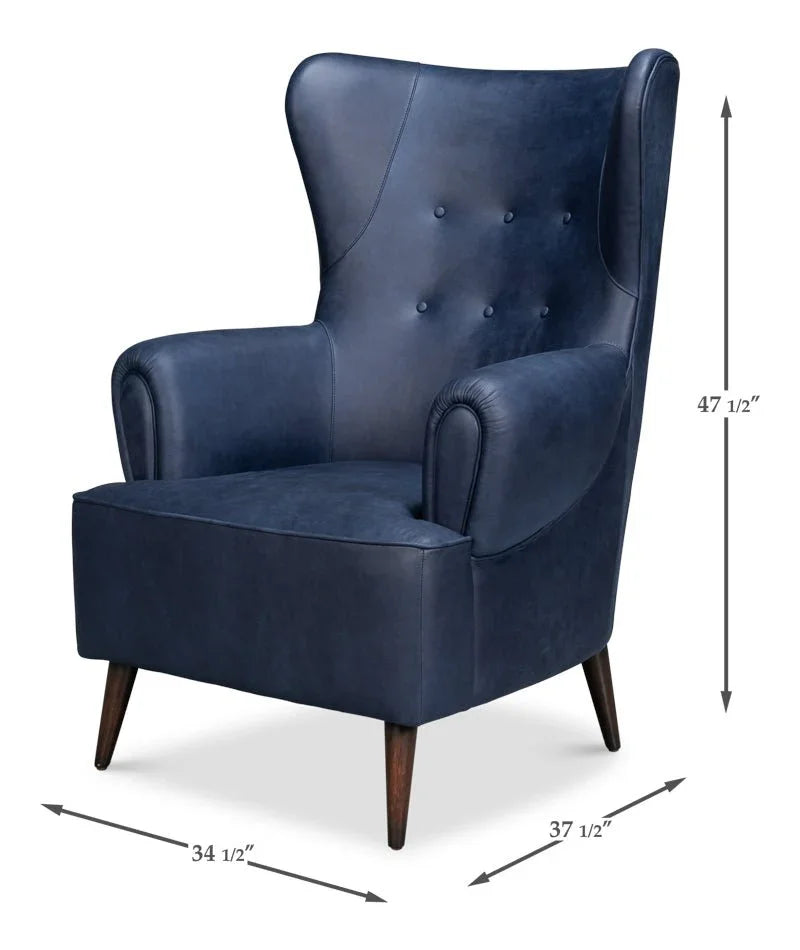 Hightower Distilled Blue Leather Chair - LOOMLAN - Sarreid - Club Chairs