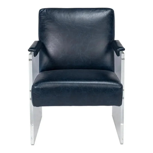 Holloway Leather Blue Armchair - LOOMLAN - Sarreid - Accent Chairs