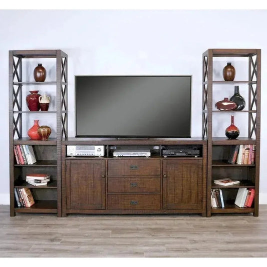 Homestead Entertainment Wall Dark Brown-Entertainment Wall Unit-Sunny D-LOOMLAN