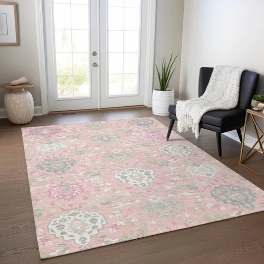 Ilyara Pink Washable Indoor-Outdoor Rug-Outdoor Rugs-LOOMLAN Rugs-LOOMLAN