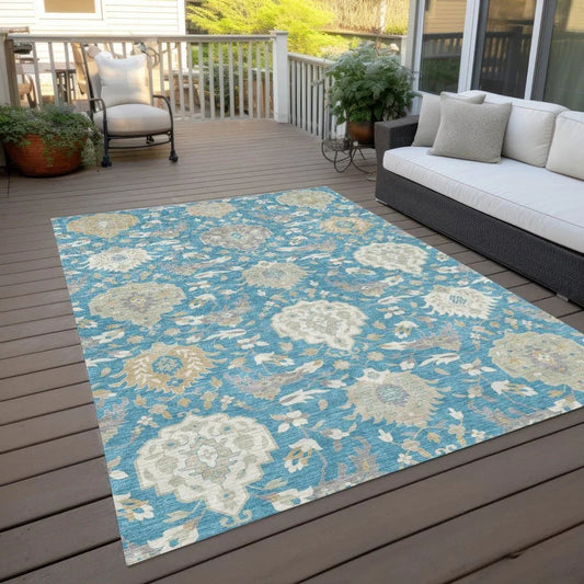 Ilyara Teal Washable Indoor-Outdoor Rug-Outdoor Rugs-LOOMLAN Rugs-LOOMLAN