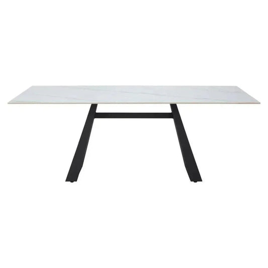 Inky Stone & Steel White Rectangular Dining Table-Dining Tables-Zuo Modern-LOOMLAN