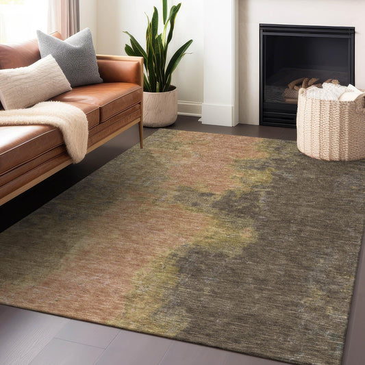 Iriion Brown Washable Indoor-Outdoor Rug