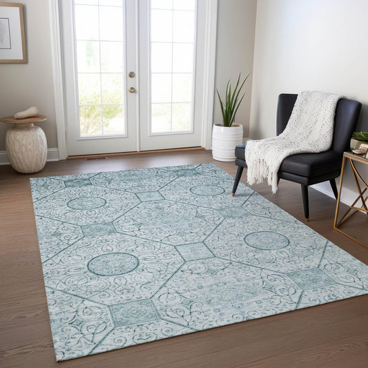 Iriora Teal Washable Indoor-Outdoor Rug