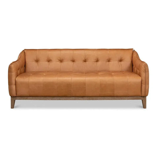 Isaac Tan Leather Sofa With Bench Seat - LOOMLAN - Sarreid - Sofas & Loveseats