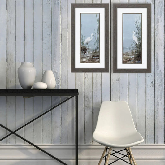 Island Egret Blue Framed Wall Art 2PC