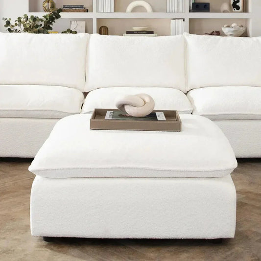 Ivy Square Ottoman in White Faux Shearling - LOOMLAN - Diamond Sofa - Ottomans