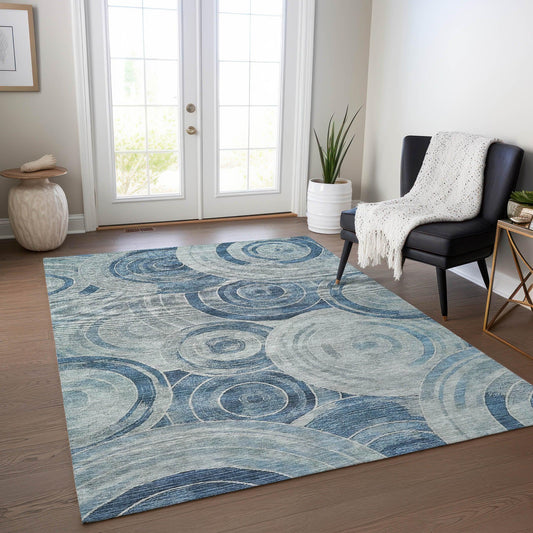 Jaelain Blue Washable Indoor-Outdoor Rug