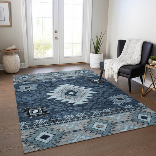 Jaelas Blue Washable Indoor-Outdoor Rug