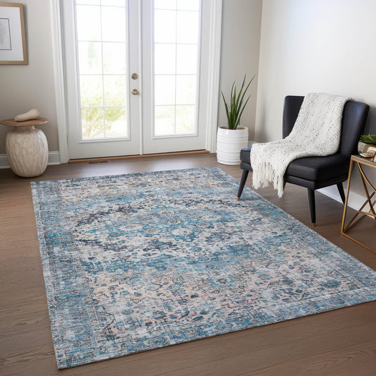 Jaelien Blue Washable Indoor-Outdoor Rug
