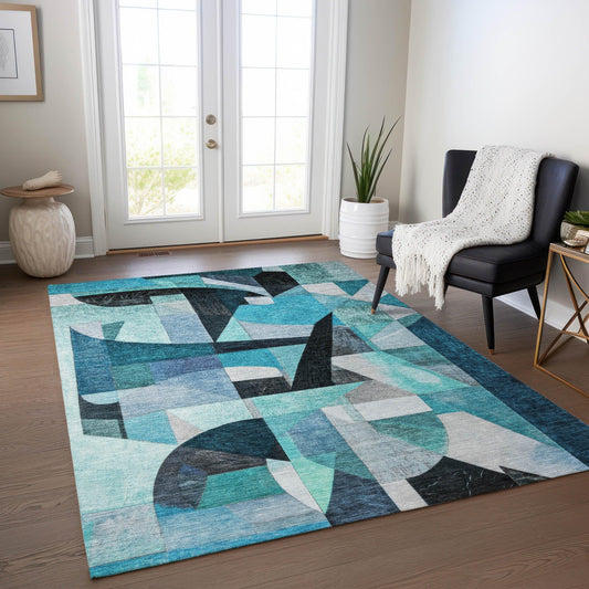 Jaelira Teal Washable Indoor-Outdoor Rug