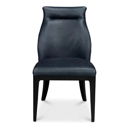 Jefferson Distilled Leather & Wood Blue Dining Chair - LOOMLAN - Sarreid - Dining Chairs