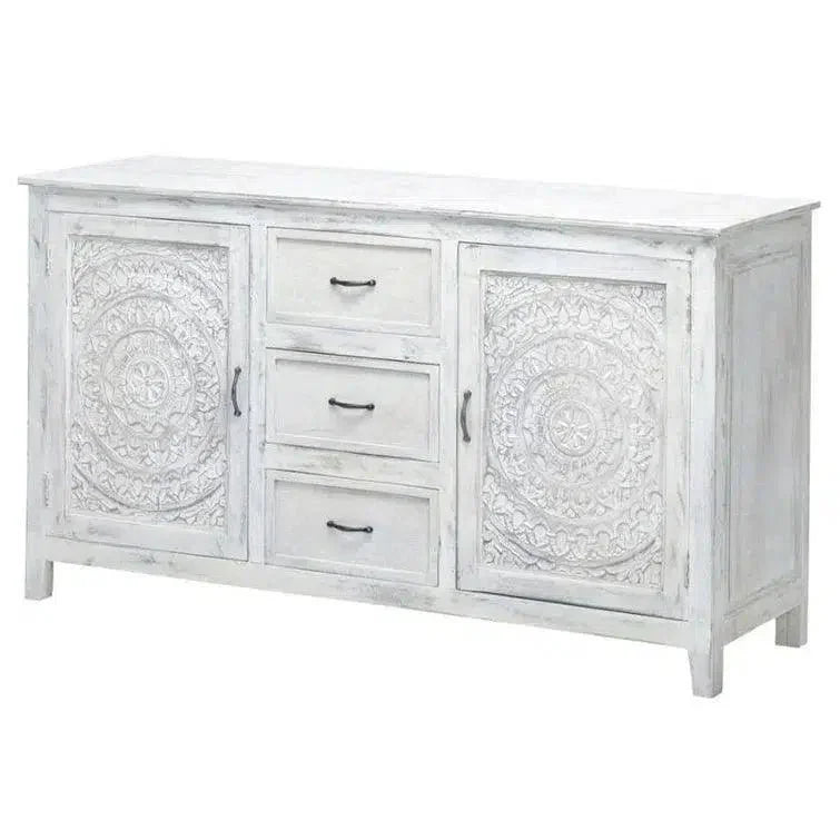 63" White Carved Wood Sideboard with Drawers - LOOMLAN - LOOMLAN - Sideboards