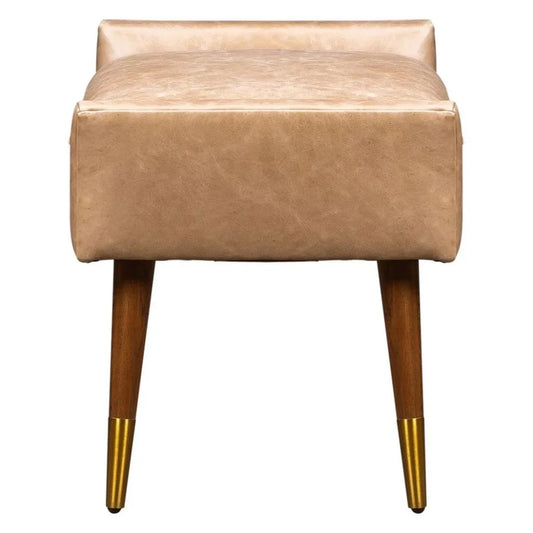 Judy Leather With Brass Accents Ottoman - LOOMLAN - Olivia + Quinn - Ottomans