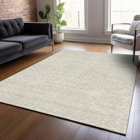 Junia Beige Washable Indoor-Outdoor Rug-Outdoor Rugs-LOOMLAN Rugs-LOOMLAN