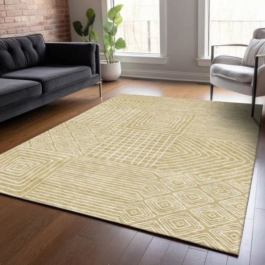 Junia Gold Washable Indoor-Outdoor Rug-Outdoor Rugs-LOOMLAN Rugs-LOOMLAN