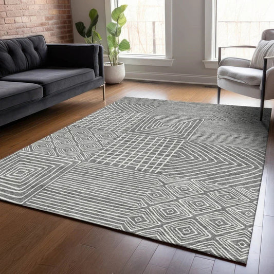 Junia Gray Washable Indoor-Outdoor Rug-Outdoor Rugs-LOOMLAN Rugs-LOOMLAN