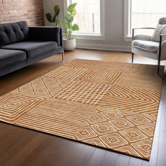 Junia Orange Washable Indoor-Outdoor Rug-Outdoor Rugs-LOOMLAN Rugs-LOOMLAN