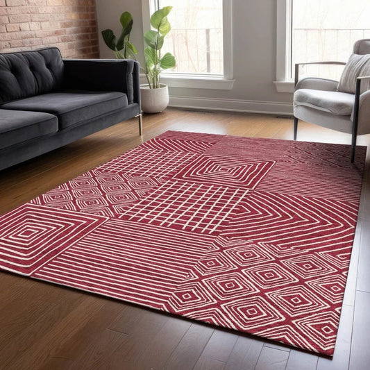 Junia Red Washable Indoor-Outdoor Rug-Outdoor Rugs-LOOMLAN Rugs-LOOMLAN