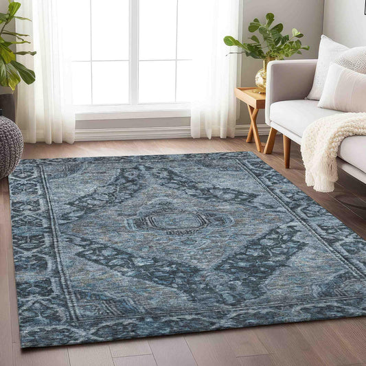 Kaelanor Navy Washable Indoor-Outdoor Rug