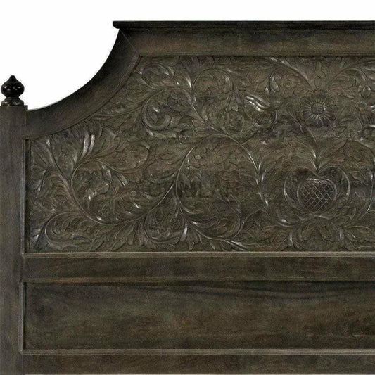 Hand Carved Dark Stain Wood Panel King Bed - LOOMLAN - LOOMLAN - Beds
