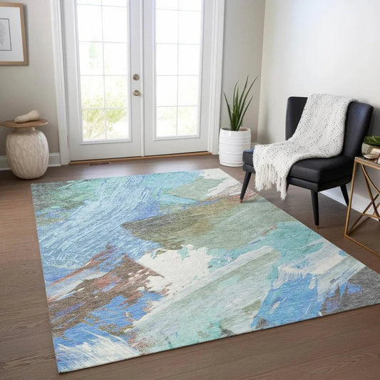 Kashana Blue Washable Indoor - Outdoor Rug - LOOMLAN - LOOMLAN Rugs - Outdoor Rugs