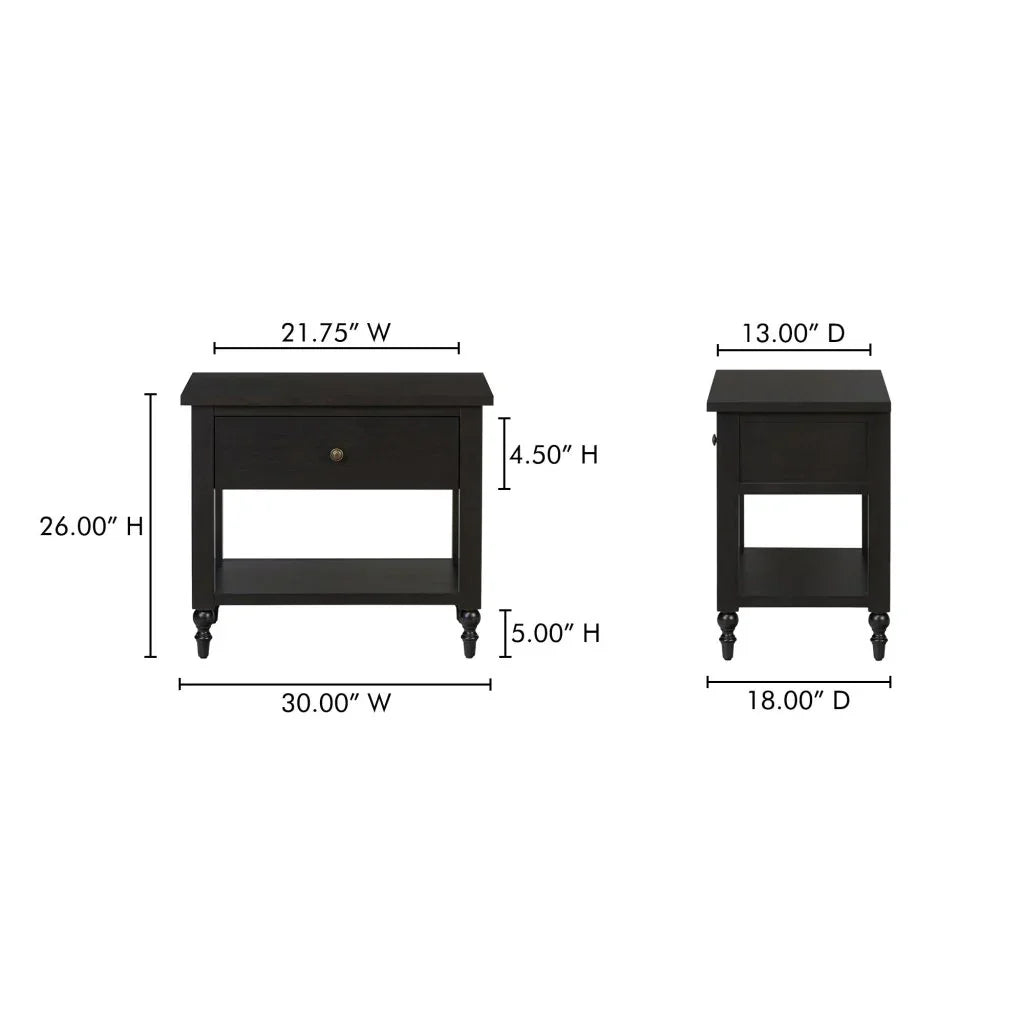 Katherine Black Soft Closing Drawer Nightstand - LOOMLAN - Moe's Home - Nightstands