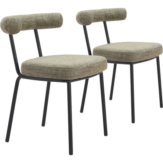 Kede Black Steel Green Tweed Dining Chair 2PC - LOOMLAN - Zuo Modern - Dining Chairs