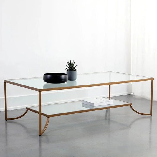 Kessler Coffee Table With Antique Gold Iron - LOOMLAN - SUNPAN - Coffee Tables