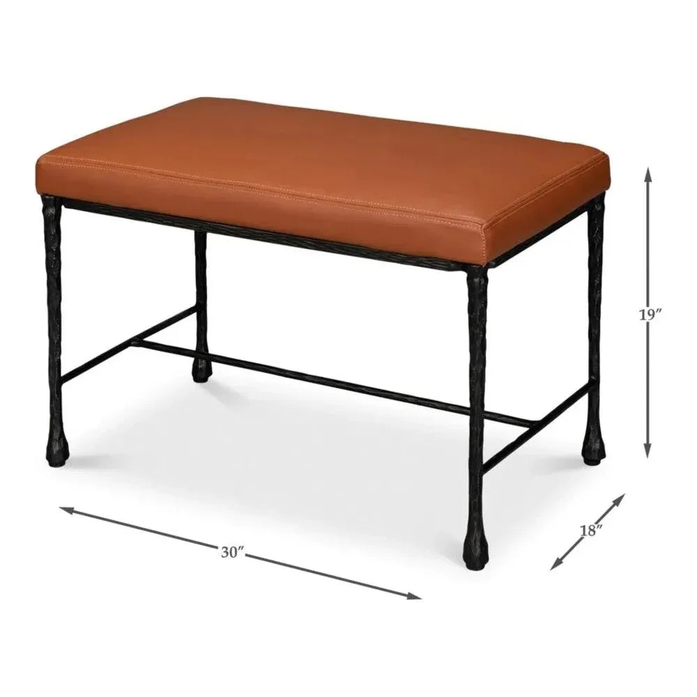 Kings Road Iron & Leather Bench - LOOMLAN - Sarreid - Bedroom Benches