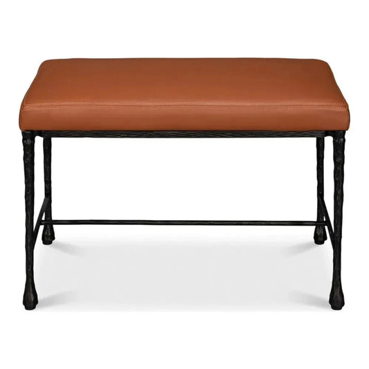 Kings Road Iron & Leather Bench - LOOMLAN - Sarreid - Bedroom Benches