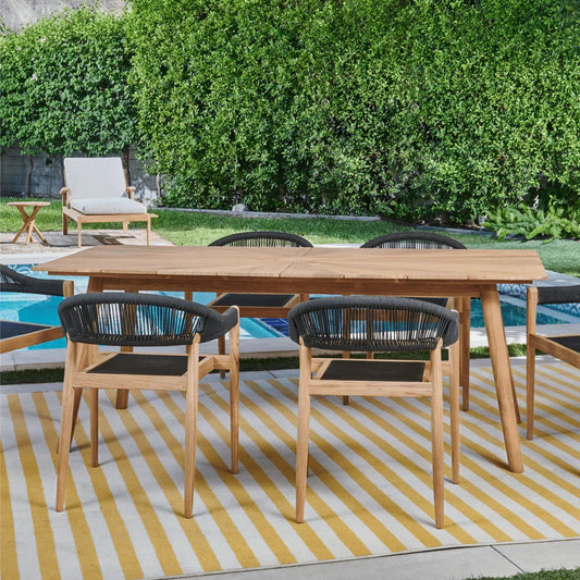 Klint Teak Patio Rectangular Dining Set 7PC-Outdoor Dining Sets-HiTeak-LOOMLAN