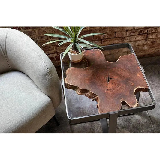 Kullen Teak Wooden Glass Square End Table - LOOMLAN - Urbia - Side Tables