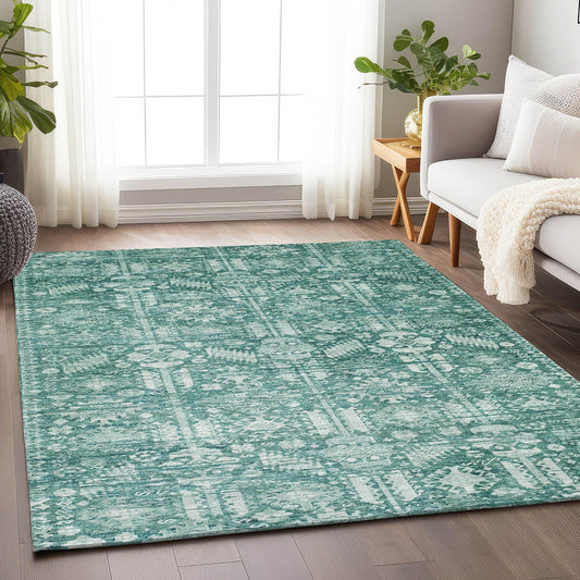Laearis Teal Washable Indoor-Outdoor Rug