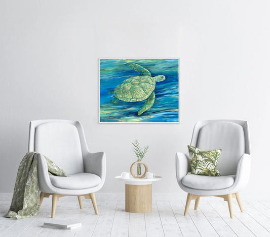 Lagoon Turtle III Green Canvas Art