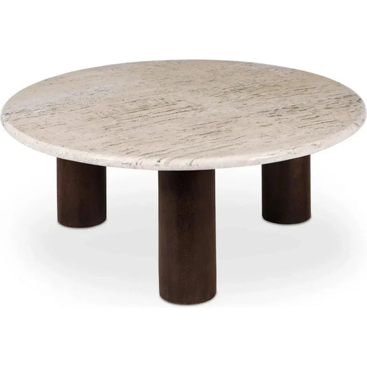 Landon Travertine & Wood Beige Round Coffee Table - LOOMLAN - Moe's Home - Coffee Tables